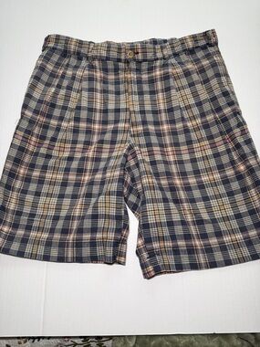 Men's Plaid pleated Front Shorts in Navy, Tan, Red & Cream,
